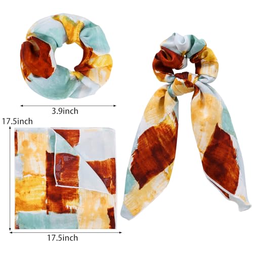 Bow Scrunchies for Women,6PCS Hair Scarf Ties Ponytail | Hair Scarves,Hair Scrunchie with Tails,Bandana Scrunchies,Scarf Ponytail Band,Hair Accessories for Women,2 in 1 - color: check 3B