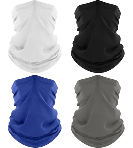 ROXUN 4 Pack Neck Gaiter, Cooling Breathable Face Mask UV Protection Scarf Hiking Bandana for Men/Women - color: Black+gray+white+blue