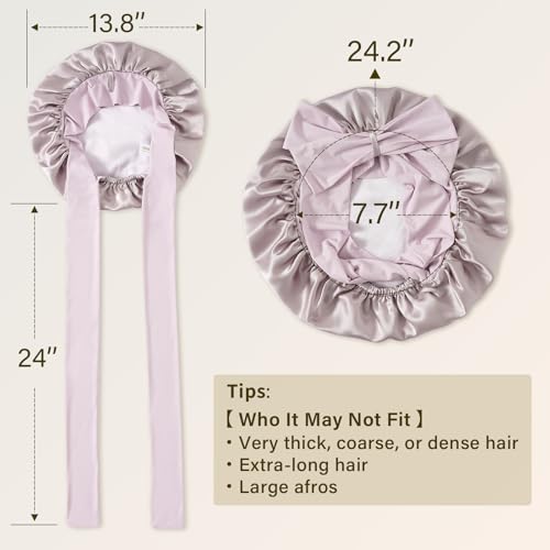 ZIMASILK 100% Mulberry Silk Bonnet for Sleeping Women Long Hair Double Layer Silk Hair Wrap with Tie Band Stay On Head (1Pc, Purple) - color: Purple