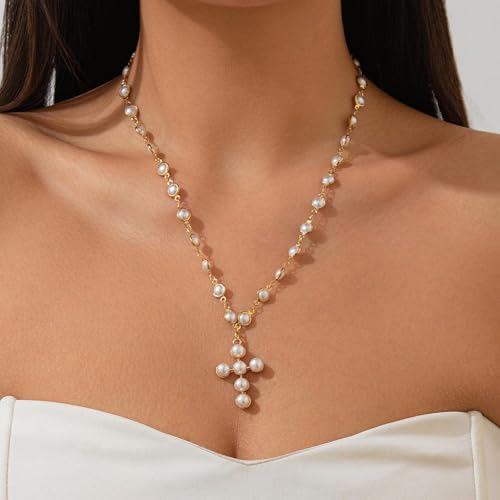 Chunky Cross Necklace for Women Chunky Gold Necklace Statement Cross Pendant Vintage Toggle Clasp Necklace Jewelry for Women - color: H1:Gold Cross Necklace