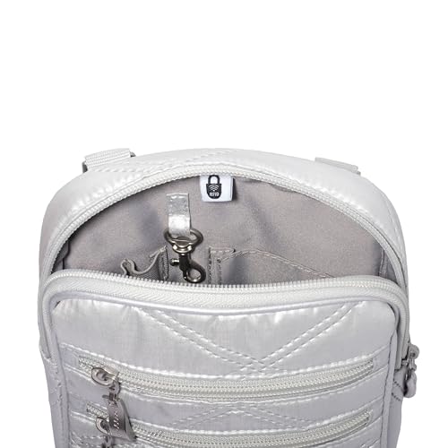 Baggallini Journey Crossbody Bags for Women 9x6 Small Lightweight Travel Handbag W/RFID - color: Silver Metallic Quilt