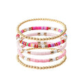 GOOJIDS Surfer Heishi Clay Bead Bracelets for Women Bohemian Stackable Gold Plated Beaded Stretch Bracelets Elastic Layering Friendship Bracelets Set Boho Jewelry - color: C-New Pink Sets