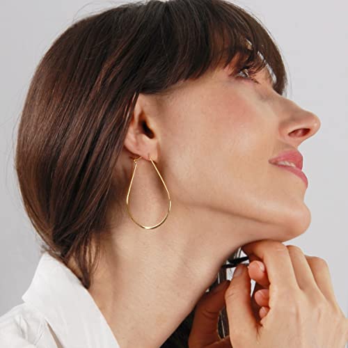Oval Threader Hoop Earrings for Women - Lightweight Thin Teardrop Earring Hoops - 14k Gold, Rose or 925 Sterling Silver Plated - color: 2.3" inch - 18K Gold Plated