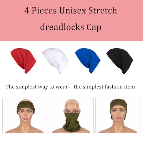 Leeven Sleep Shower Cap mens bonnet Long Hair Dread Loc Cap Long Braid Cap Elastic Dreadlock Tube for Men Woman - color: Black, Royal Blue, Red, Military Green
