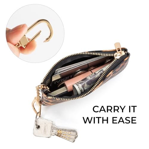 Leopard Print Coin Purse with Keychain - PU Leather Small Coin Pouch Key Pouch Small Card Holder Keychain Wallet Change Purse for Women and Men (Rust Leopard) - color: Z - Rust Leopard