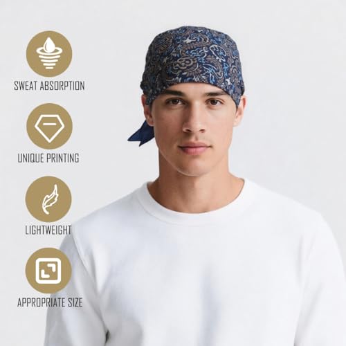 Large Cotton Bandana Lightweight Head Hair Scarf Headbands Wraps Cover Handkerchiefs for Women Men 25 x 25 inch - color: Rt08