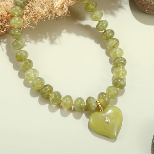 Elegance 11 designs Chunky Heart Necklace for Women, Colorful Acrylic Beaded Statement Puff Heart Necklace, Cute Boho Y2K Choker Necklace for Gift Jewelry - color: Green