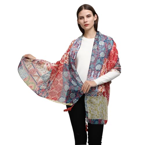 Yeieeo Boho Scarf for Women Lightweight Floral Printed Scarf Fall Winter Fashion Fringed Shawl - color: Floral 6