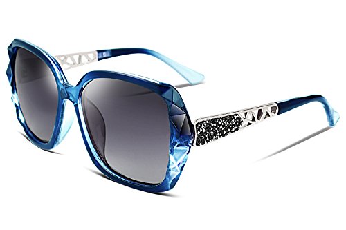 FEISEDY Polarized Women Square Sunglasses Sparkling Composite Shiny Frame B2289 - color: 1 Blue/Fade Smoke