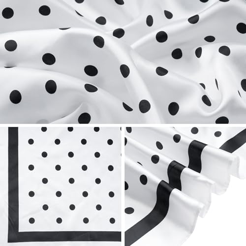 Pistha Head Scarf Bandana for Women, Satin Scarf for Hair, Large Square Silk Bandana Headscarf for Women and Men 35 Inch - style: Dot-white