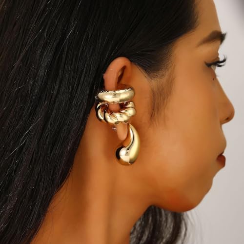 Ear Cuff Earrings for Women Chunky Ear Cuff Colourful Non Pierced Ear Cuff Non Piercing Clip On Cartilage Wrap Cuff Earrings Jewelry Gifts - color: Gold D