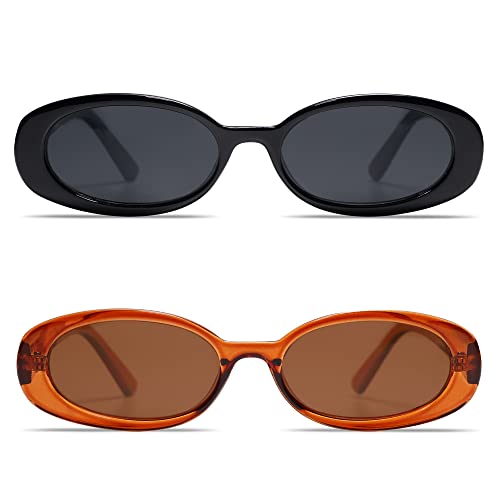 VANLINKER Polarized Retro Oval Sunglasses for Women and Men Small 90s Style VL9580 - color: C1c3 Black Frame/Brown Frame