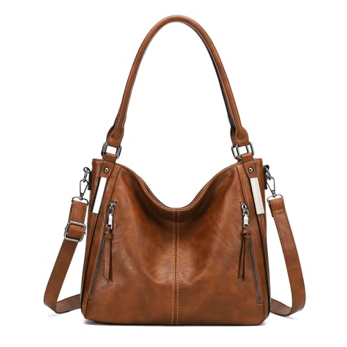 Shoulder Handbags for Women Large Soft Casual PU Leather Hobo Tote Purses - color: 01-yellow Brown