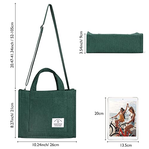 WantGor Tote Bag for Women, Corduroy Crossbody Bags Shoulder Handbag Small Satchel Hobo Bag Purse - color: Green