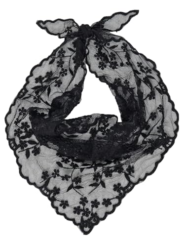 SweatyRocks Women's Floral Embroidery Lace Triangle Hair Scarf Headband Sheer Hair Bandana - color: Black, size: One Size