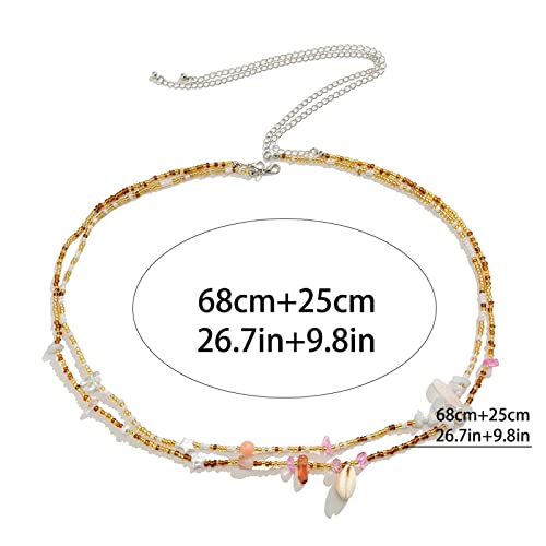 2Pcs Multilayer Boho Coloful Beads Waist Belly Chain Belt Double Layer Beaded Belly Chain Summer Bikini Sexy Shell Body Chain Festival Rave Body Accessories for Women (Colorflu)