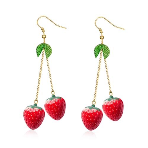 Cute Strawberry Earrings for Women-3D Acrylic Strawberry Drop Dangle Earring Costume Accessories Halloween Christmas Party Jewelry - style: Dangle