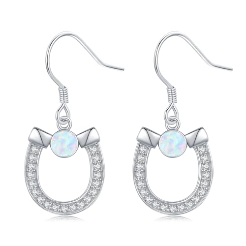 Western Earrings for Women 925 Sterling Silver Turquoise Western Country Dangle Drop Earrings Country Jewelry Gifts for Cowgirl Cowboy - style: Horseshoe-2 Opal