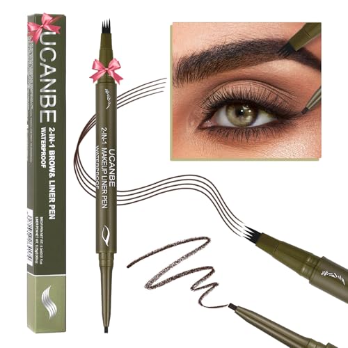 UCANBE Eyebrow Pen, Dual-Ended Eyebrow Pencil with 4-Fork-Tip & Gel Eyeliner for Women, Eye Brow Pen with Gel Eyeliner Pencil, Microblading Eyebrow Pencils with Hair Like Strokes, Classic Brown - color: Classic Brown
