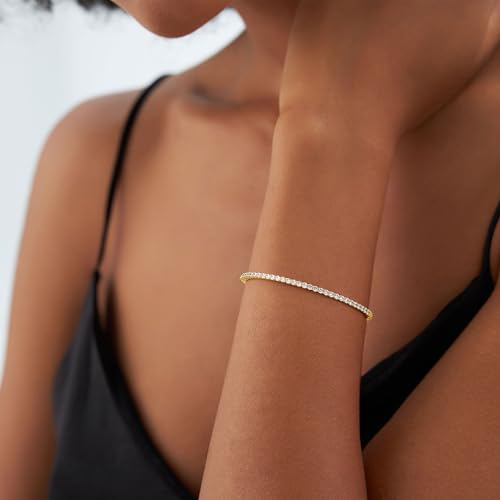 Turandoss Gold Bangle Bracelets for Women - Dainty 14K Gold Plated Tennis Bangle Bracelet Personalized Cubic Zirconia Oval Cuff Bracelets Jewelry Gifts - color: Half CZ Bangle - Claw Tennis