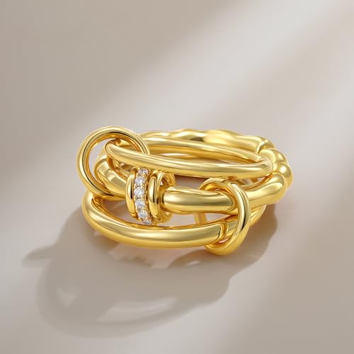 SLOONG Gold Stackable Rings for Women Non Tarnish, Dainty 18K Gold Plated Cubic Zirconia Rings, Silver Rose Gold Rings Set, Multi Ring Mixed Metals Stackable Ring Set for Women - style: 3PCS Gold