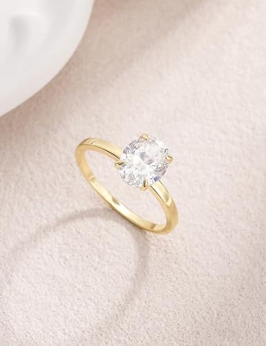 EAMTI 3CT 925 Sterling Silver Engagement Rings Oval Cut Solitaire Cubic Zirconia CZ Wedding Promise Rings for Her Wedding Bands for Women Size 3-11 - color: Brass-Gold