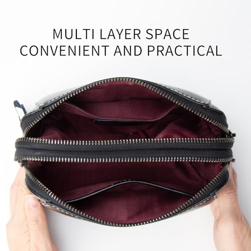 Genuine Leather Small Crossbody Bags for Women | Lightweight Shoulder Purse, Designer Handbag with Adjustable Strap, Casual Travel Everyday Bag - color: H-black