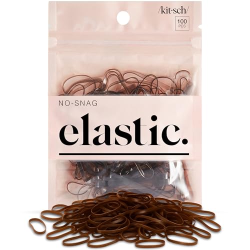 Kitsch No Snag Small Elastic Hair Ties - 100 pcs (Brown, Hair Tie, 1E+2 Count, Thermoplastic Polyurethane, Unisex, For fine, all hair types, Infant, Toddler, Hair Care, Hair Accessories) - color: Brown, size: 1 Count (Pack of 100)