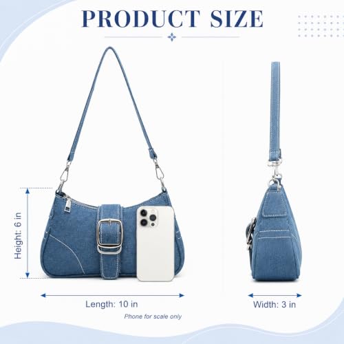 QZUnique Women Denim Mini Bucket Bag Crossbody Purse Shoulder Handbag Drawstring Quilted Tassel Barrel Shape Satchel Tote Bag - color: Hobo Blue