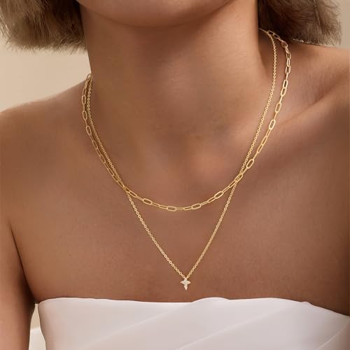 Turandoss Gold Cross Necklace for Women Girls Jewelry Gifts, Dainty 14K Gold Plated Cross Necklace Infinity CZ Holy Mary Medal Necklaces for Women Baptism Religious Faith Jewelry First Communion Gifts - color: layered cz cross necklace