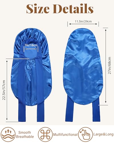 AWAYTR Long Satin Bonnet for Braids - Elastic Silk Hair Bonnets for Sleeping Night Cap Stretchy Tie Band for Women（Royal Blue） - color: Royal Blue