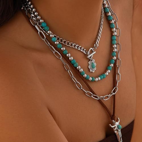 Boho Outfits for Women Boho Necklaces Country Concert Outfits Nashville Western Jewelry Choker Necklaces Long Leather Necklace Western Dress Jewelry Country Cowgirl Accessories Gifts - color: L1