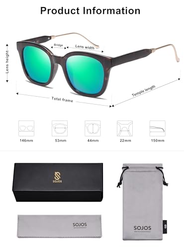 SOJOS Classic Square Polarized Sunglasses Womens Mens Retro Trendy UV400 Sunnies SJ2050 - color: Tortoise/Green