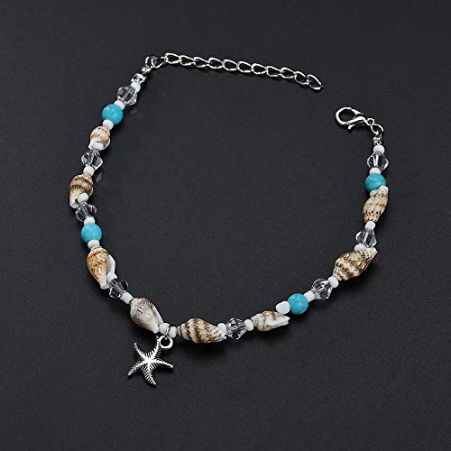 Fesciory Puka Shell Anklet for Women Summer Natural Cowrie Adjustable Ankle Bracelet, Handmade Boho Hawaiian Beach Seashell Jewelry - color: Starfish shell