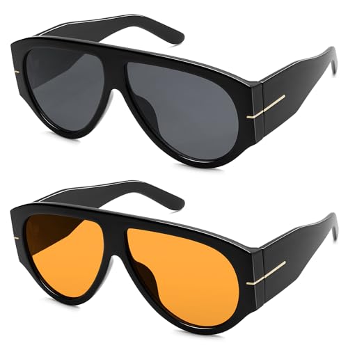 Oversized Retro Aviator Sunglasses Womens Mens 70s Classic Vintage Sun Glasses AR82227 - color: Deep Black+bright Yellow