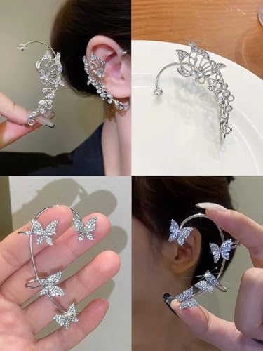 2 PCS Butterfly Ear Cuff Fairy Wing Cuff Wraps Vintage Non-Piercing Fake Earrings for Women Bridal Wedding Party Prom Ball Jewelry Crystal Rhinestone Sparkling - style: Style6