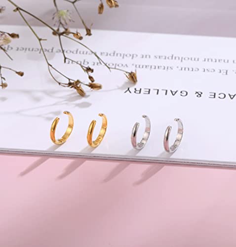 Minimalist Cuff Clip On 925 Sterling Silver Small Hoop Earrings for Women Teen Girls Cartilage Fashion Wrap No Piercing Ear Hypoallergenic - color: Gold