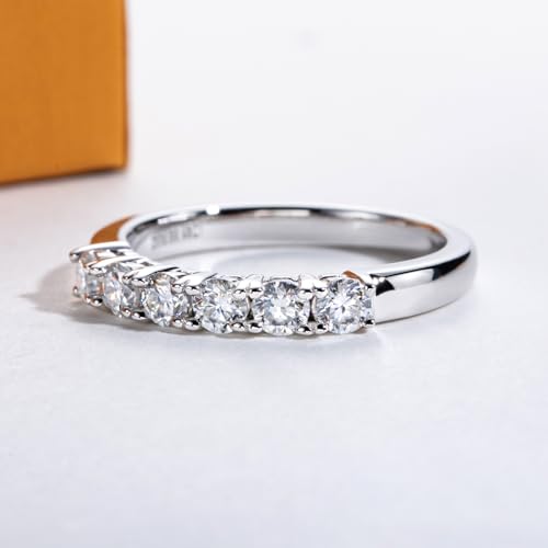 Moissanite Eternity Rings Wedding Bands D Color VVS1 Clarity Round Brilliant Cut 925 Sterling Silver 5/6 Stones Anniversary Band Rings for Women with Certificate - color: 6 Stones-Upgraded