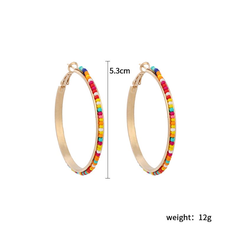 2 Pairs Bohemian Colorful Beads Circle Round Hoop Earrings Gold Hoop Dangle Earrings for Women Vintage Boho Jewelry - color: thin