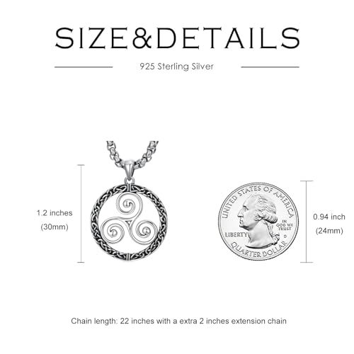 Celtic Necklace for men Sterling Silver Celtic Knot Triquetra Triangle Trinity Necklace Gift for Men - color: D-Silver
