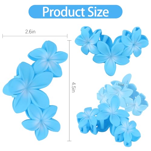 ANBALA 4PCS Flower Hair Clips Plumeria Hawaiian Claw Clips for Thick Hair Non-Slip Strong Hold Beach Accessories for Women Girls (Blue) - color: Blue