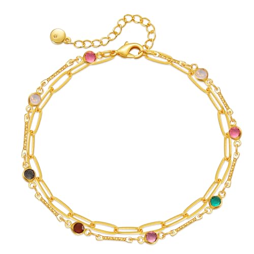 Yumikoo 18k Gold Plated Anklet Ankle Bracelets for Women - style: Colorful Rhinestones and Chunky Chain