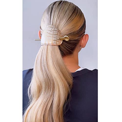 Camila Paris CP3341 French Hair Bun Holder Cover Cap Hair Updo, White and Gold, Hair Pin Thru, Strong Hold Grip Hair Clips for Women, No Slip and Durable Styling Girls Hair Accessories, Made in France - color: White/Gold