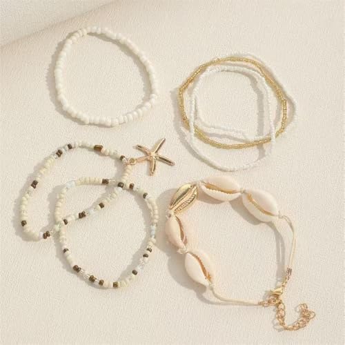 3PCS Boho Anklets for Women Summer Beach Women's Ankle Bracelets Beaded Anklet Bracelet Waterproof Beach Anklets Shell Starfish Anklet Foot Chain Jewelry for Women - color: Shell