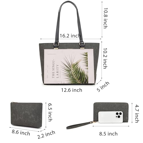 Purses And Wallets Set For Women Work Tote Satchel Handbags Shoulder Bag Top Handle Totes Purse With Matching Wallet - color: A55-3pcs/Set Darkgrey