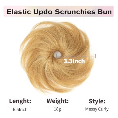 2PCS Honey Blond Hair Bun, Messy Bun Hair Piece, Soft Fluffy Elastic Scrunchie, 30s Easy Updo for Women & Kids, Ideal for Daily Wear, Ballet, Dance & Office Use - color: Soft Honey Brown, size: 4 Inch