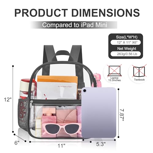 Oraben Clear Backpack for Stadium Events, Clear Bag Stadium Approved | 12 x 6 x 11 inch Small Clear Backpack for Soccer Game, Concerts , Fast Security Check, Waterproof PVC - color: Charcoal Gray, style: Nylon Shoulder Straps