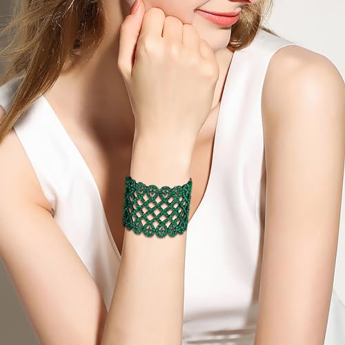 EVER FAITH Art Deco Love Knot Wide Stretch Bridal Bracelet Austrian Crystal - color: Green Black-Tone