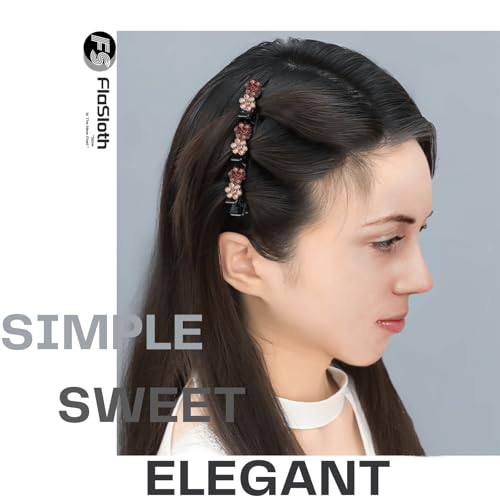 Hair Clips for Styling - 7PCS Crystal Stone Braided Hair Clips, Double-Layer Star and Flower Clips for Women and Girls, Sparkling Rhinestone Duckbill Clips, Non-Slip Hair Accessories (FlaSloth)