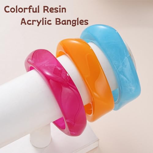 FAXHION Chunky Resin Acrylic Bangle Bracelets for Women, Colorful Wide Geometric Bangles Set, Statement Stackable Bracelet Jewelry Gift - color: Sky Blue